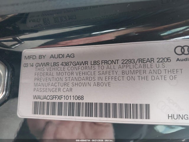 45948754 :رقم المزاد ، WAUACGFFXF1011068 vin ، 2015 Audi A3 1.8t Premium مزاد بيع
