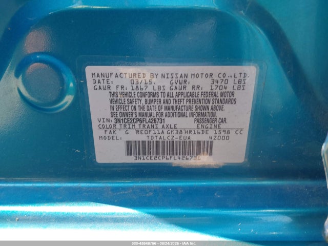 Продаж на аукціоні авто 2015 Nissan Versa Note S Plus, vin: 3N1CE2CP6FL426731, номер лоту: 45948756