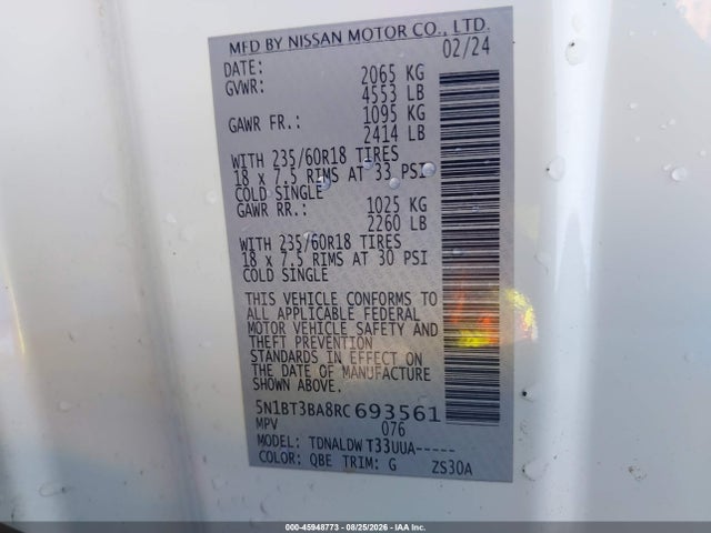 Продажа на аукционе авто 2024 Nissan Rogue Sv Fwd, vin: 5N1BT3BA8RC693561, номер лота: 45948773