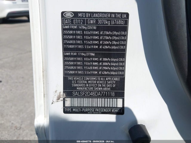 Aukcja sprzedaży 2013 Land Rover Range Rover Sport Hse, vin: SALSF2D46DA771118, numer aukcji: 45948776