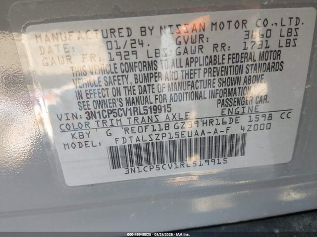 Продаж на аукціоні авто 2024 Nissan Kicks Sv Xtronic Cvt, vin: 3N1CP5CV1RL519915, номер лоту: 45948825