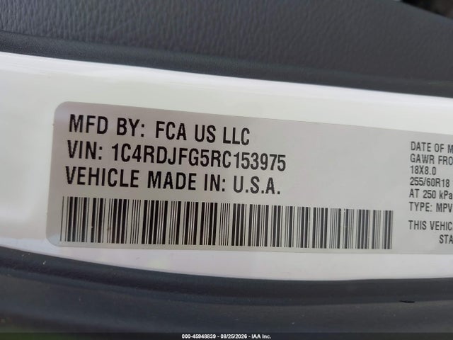 2024 Dodge Durango Pursuit Awd მანქანა იყიდება აუქციონზე, vin: 1C4RDJFG5RC153975, აუქციონის ნომერი: 45948839