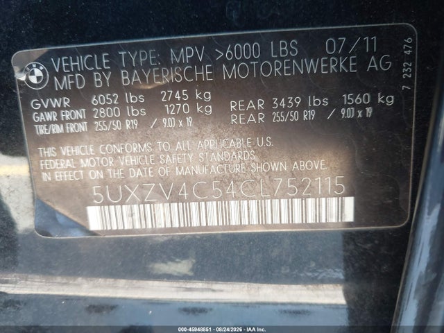 Продаж на аукціоні авто 2012 Bmw X5 Xdrive35i/xdrive35i Premium/xdrive35i Sport Activity, vin: 5UXZV4C54CL752115, номер лоту: 45948851