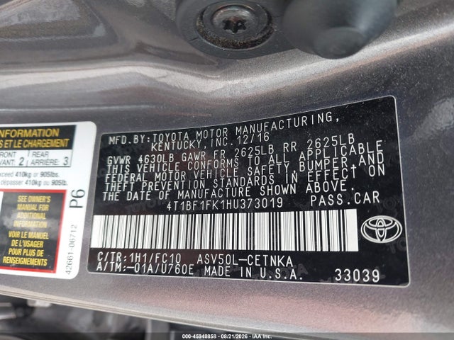 Продаж на аукціоні авто 2017 Toyota Camry Le, vin: 4T1BF1FK1HU373019, номер лоту: 45948858