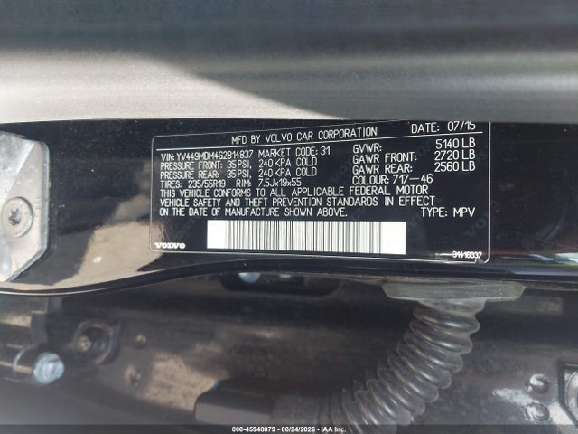 Aukcja sprzedaży 2016 Volvo Xc60 T6 Drive-e Platinum, vin: YV449MDM4G2814837, numer aukcji: 45948879