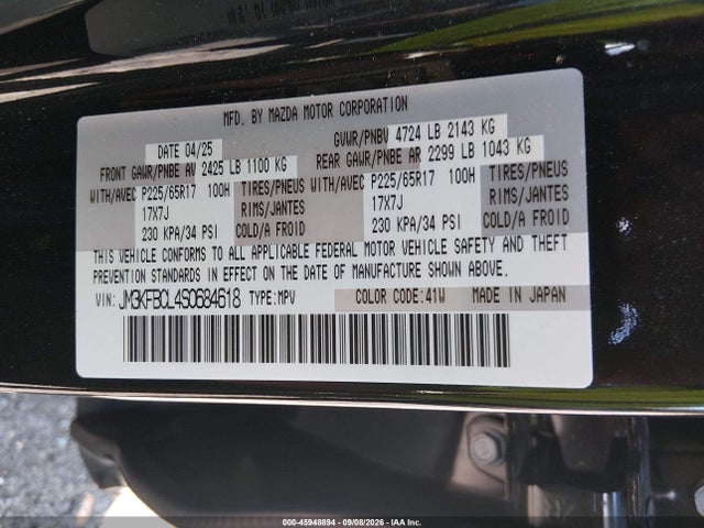 Aukcja sprzedaży 2025 Mazda Cx-5 2.5 S Preferred, vin: JM3KFBCL4S0684618, numer aukcji: 45948894