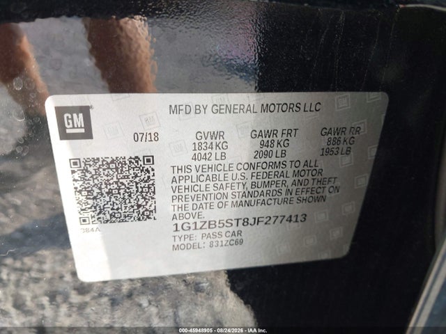 2018 Chevrolet Malibu 1ls მანქანა იყიდება აუქციონზე, vin: 1G1ZB5ST8JF277413, აუქციონის ნომერი: 45948905