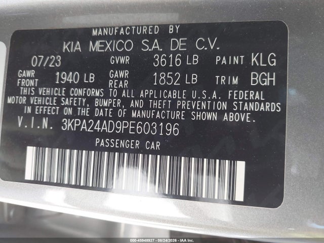Продаж на аукціоні авто 2023 Kia Rio S, vin: 3KPA24AD9PE603196, номер лоту: 45948927