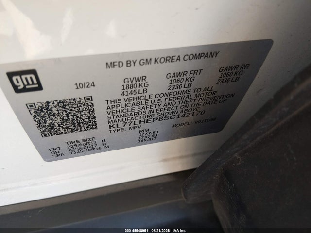 Auction sale of the 2025 Chevrolet Trax Fwd Lt, vin: KL77LHEP8SC142170, lot number: 45948951