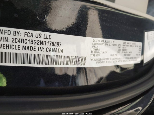 Aukcja sprzedaży 2022 Chrysler Pacifica Touring L, vin: 2C4RC1BG2NR176897, numer aukcji: 45948959