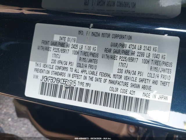 Продаж на аукціоні авто 2019 Mazda Cx-5 Touring, vin: JM3KFBCM8K0561915, номер лоту: 45948973