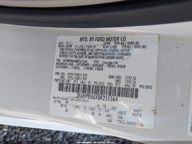 Aukcja sprzedaży 2011 Ford Fusion Se, vin: 3FAHP0HAXBR251564, numer aukcji: 45948994