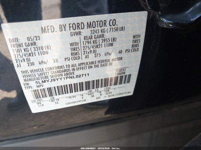 Продажа на аукционе авто 2023 Lincoln Aviator Black Label Grand Touring, vin: 5LMYJ9YY1PNL02711, номер лота: 45949001