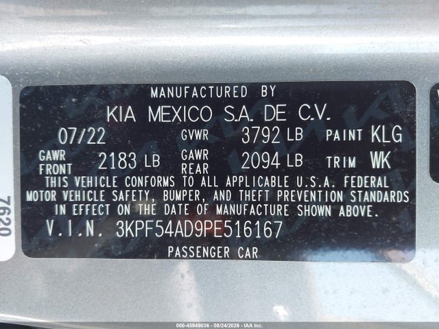Aukcja sprzedaży 2023 Kia Forte Gt-line, vin: 3KPF54AD9PE516167, numer aukcji: 45949036