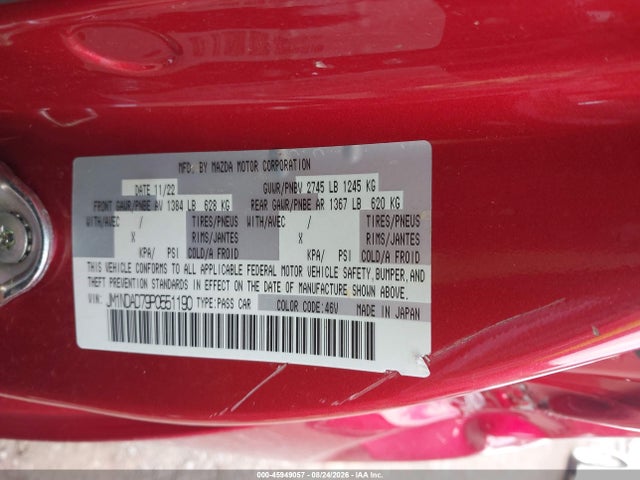 Продаж на аукціоні авто 2023 Mazda Mx-5 Miata Grand Touring, vin: JM1NDAD79P0551190, номер лоту: 45949057