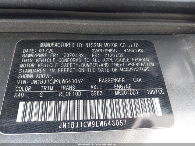 2020 Nissan Rogue Sport S Awd Xtronic Cvt მანქანა იყიდება აუქციონზე, vin: JN1BJ1CW9LW643057, აუქციონის ნომერი: 45949074