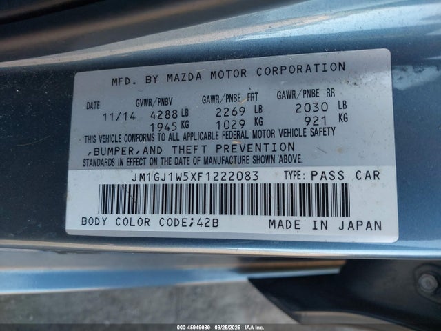 Продажа на аукционе авто 2015 Mazda Mazda6 I Grand Touring, vin: JM1GJ1W5XF1222083, номер лота: 45949089