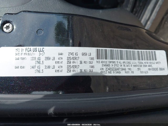 Aukcja sprzedaży 2017 Dodge Grand Caravan Gt, vin: 2C4RDGEG6HR718440, numer aukcji: 45949094