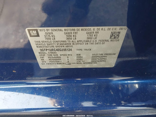 Aukcja sprzedaży 2014 Gmc Sierra 1500 Sle, vin: 3GTP1UEC4EG206124, numer aukcji: 45949099