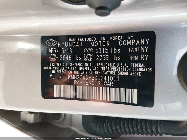 2013 Hyundai Genesis 5.0l მანქანა იყიდება აუქციონზე, vin: KMHGC4DH3DU241011, აუქციონის ნომერი: 45949137