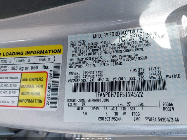 Aukcja sprzedaży 2015 Ford Fusion Se, vin: 1FA6P0H70F5124522, numer aukcji: 45949148