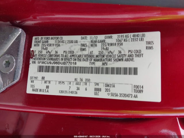 Продажа на аукционе авто 2013 Ford Escape Titanium, vin: 1FMCU9J96DUB77018, номер лота: 45949167