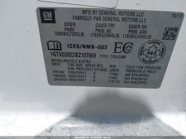 2014 Gmc Sierra 1500 Sle მანქანა იყიდება აუქციონზე, vin: 1GTV2UEC3EZ167868, აუქციონის ნომერი: 45949176