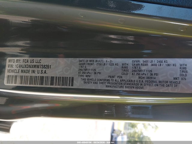Продажа на аукционе авто 2021 Jeep Wrangler Unlimited Sport 4x4, vin: 1C4HJXDNXMW738261, номер лота: 45949196