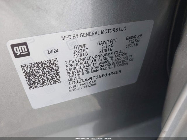 1G1ZD5ST3SF143405 Chevrolet Malibu Fwd 1lt