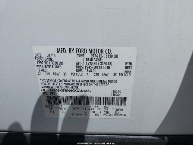 Продажа на аукционе авто 2016 Ford Explorer, vin: 1FM5K8BH4GGA61852, номер лота: 45949207