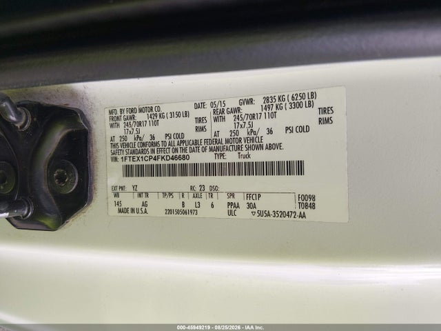 Aukcja sprzedaży 2015 Ford F-150 Xl, vin: 1FTEX1CP4FKD46680, numer aukcji: 45949219