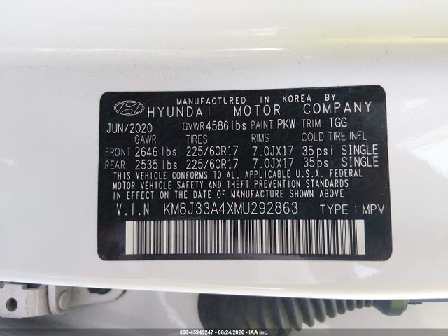 Продажа на аукционе авто 2021 Hyundai Tucson Value, vin: KM8J33A4XMU292863, номер лота: 45949247