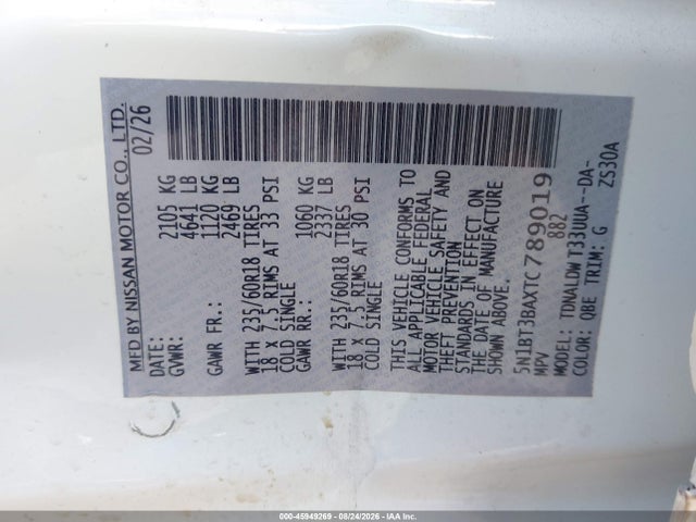45949269 :رقم المزاد ، 5N1BT3BAXTC789019 vin ، 2026 Nissan Rogue Sv مزاد بيع