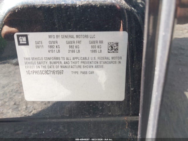 Aukcja sprzedaży 2012 Chevrolet Cruze Ltz, vin: 1G1PH5SC8C7161597, numer aukcji: 45949297