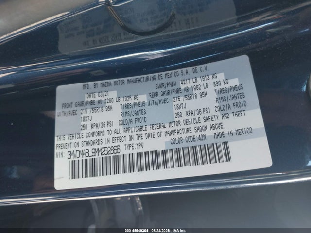 45949304 :رقم المزاد ، 3MVDMABL9MM252866 vin ، 2021 Mazda Cx-30 Select مزاد بيع