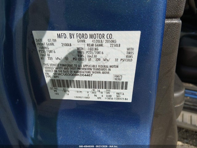 Aukcja sprzedaży 2009 Ford Escape Xlt, vin: 1FMCU03G09KD04467, numer aukcji: 45949309