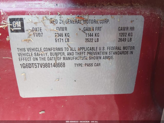 Продаж на аукціоні авто 2008 Cadillac Cts Standard, vin: 1G6DT57V980148668, номер лоту: 45949333