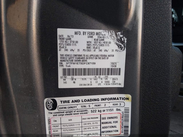 Продаж на аукціоні авто 2013 Ford F-150 Platinum, vin: 1FTFW1ET5DFC87159, номер лоту: 45949347