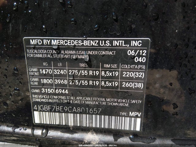 Aukcja sprzedaży 2012 Mercedes-benz Gl 450 4matic, vin: 4JGBF7BE9CA801657, numer aukcji: 45949353