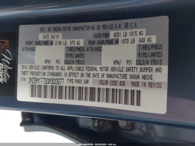 Продажа на аукционе авто 2016 Mazda Mazda3 I Sport, vin: 3MZBM1T72GM300977, номер лота: 45949359