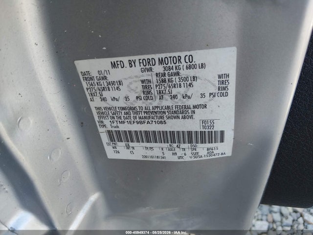 45949374 :رقم المزاد ، 1FTMF1EF9BFA71085 vin ، 2011 Ford F-150 Stx مزاد بيع
