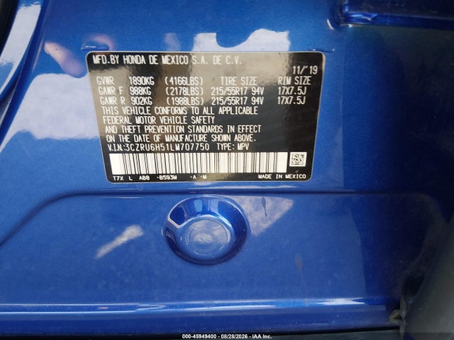 Honda Hr-v Awd Ex 2020 3CZRU6H51LM707750 Image 9