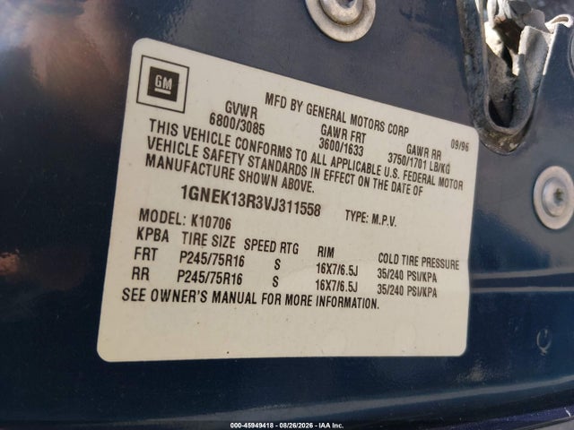 45949418 :رقم المزاد ، 1GNEK13R3VJ311558 vin ، 1997 Chevrolet Tahoe Ls مزاد بيع