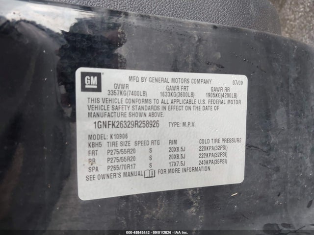 Aukcja sprzedaży 2009 Chevrolet Suburban 1500 Lt2, vin: 1GNFK26329R258926, numer aukcji: 45949442