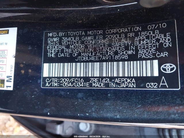 2010 Toyota Corolla Le მანქანა იყიდება აუქციონზე, vin: JTDBU4EE7A9118598, აუქციონის ნომერი: 45949444