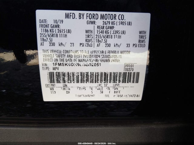 Ford EXPLORER XLT 2020 1FMSK8DH9LGB02051 Image 9