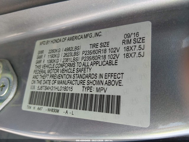 Продажа на аукционе авто 2017 Acura Rdx Acurawatch Plus Package, vin: 5J8TB4H31HL018015, номер лота: 45949469