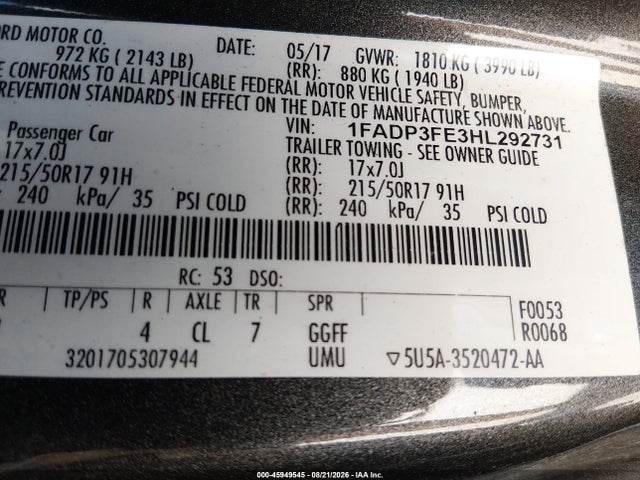Ford FOCUS SE 2017 1FADP3FE3HL292731 Image 9