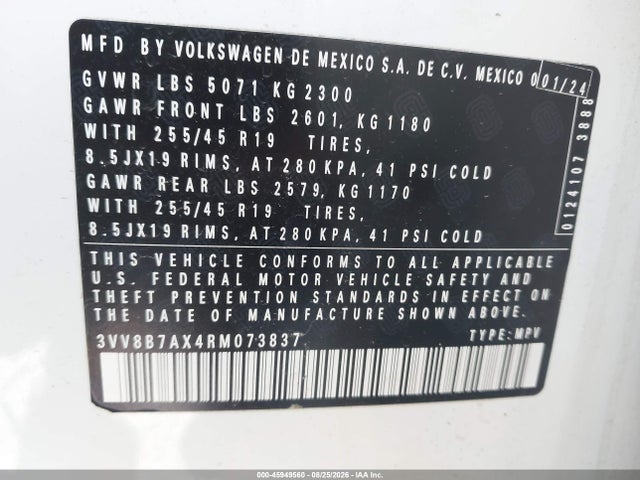 Aukcja sprzedaży 2024 Volkswagen Tiguan 2.0t Se R-line Black, vin: 3VV8B7AX4RM073837, numer aukcji: 45949560