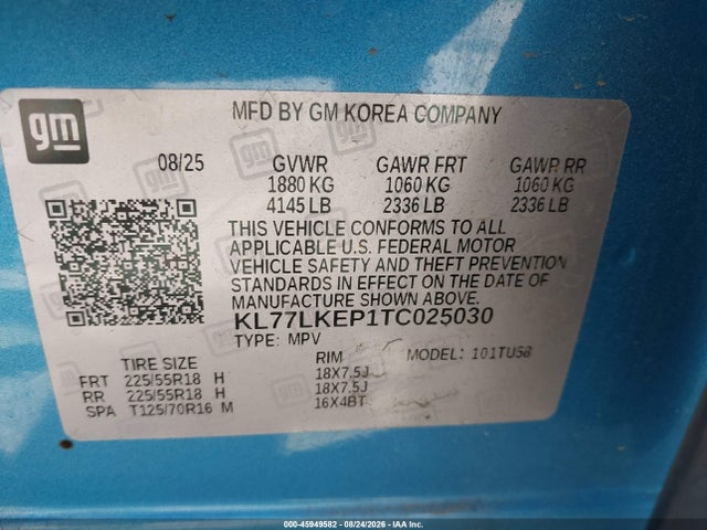 45949582 :رقم المزاد ، KL77LKEP1TC025030 vin ، 2026 Chevrolet Trax Fwd Activ مزاد بيع